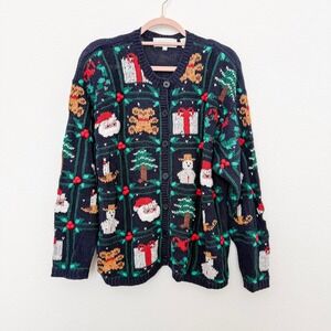 VTG Highgate Womens Cardigan Size‎ L Petite Multicolor Christmas Holiday Novelty